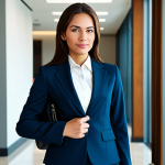 디지털디톡스와 직장 생활에서의 적용 - Business Professional**

"A professional businesswoman in a modest business suit, standing confident...