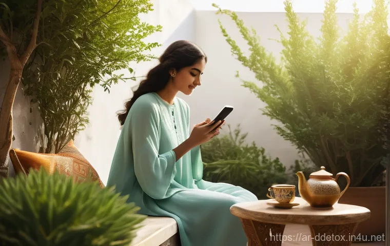 디지털디톡스와 계획적인 시간 사용 - **Prompt:** A serene and contemplative scene capturing the essence of digital detox in an Arab house...