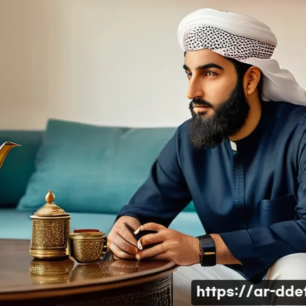 디지털디톡스와 정신적 치유 - **Prompt 1: The Digital Gaze**
    A candid, realistic photograph of an Arab man in his late 20s, wi...