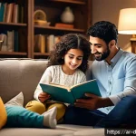 디지털디톡스와 삶의 질 향상 - A peaceful Middle Eastern family sitting together in a cozy, device-free living room designed with t...