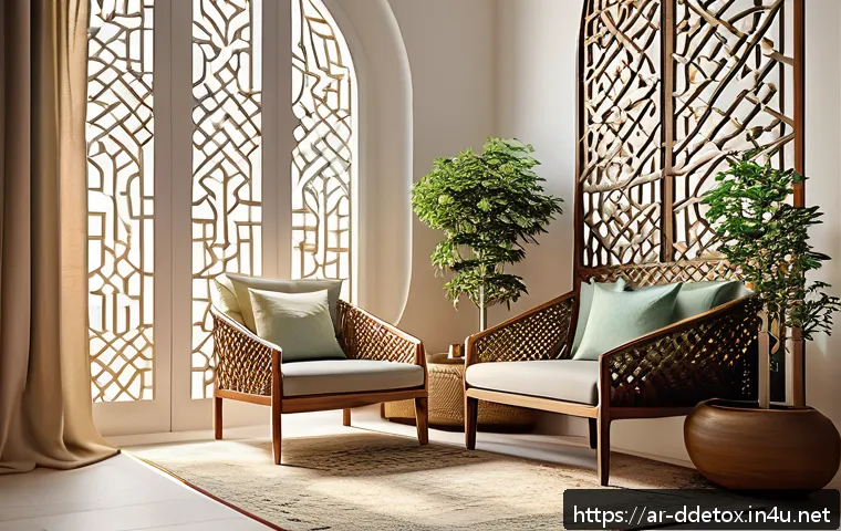 디지털디톡스 스트레스 해소 - A serene home interior scene depicting a quiet digital-free relaxation corner designed for an Arabic...